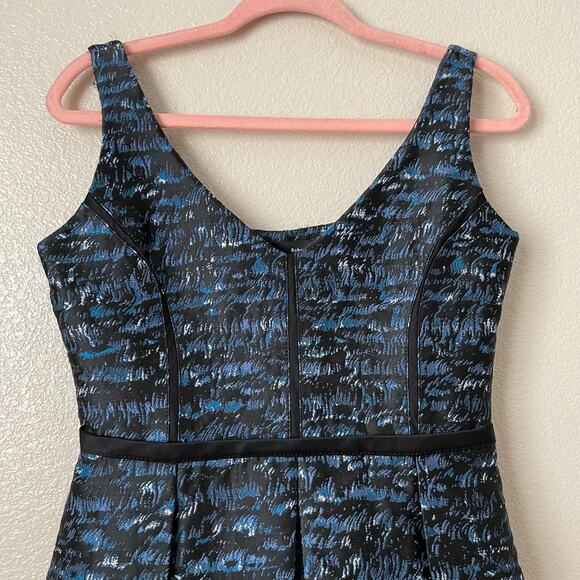 Proenza Schouler Dress Womens Size 6 Black Blue Silk Blend Jacquard Pleated Mini - Picture 4 of 13